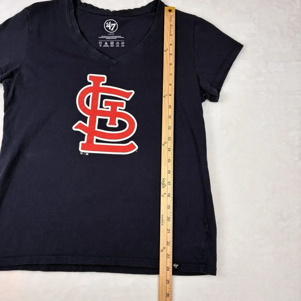47 Brand STL Cardinals T-shirt Women’s Size Large Navy Blue Baseball V-neck Tee